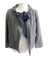 J Crew SZ 4 Women’s Cheshire Ruffle Tie Neck Jacket in Black/White Herringbone Photo 0