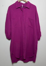 Young Fabulous and Broke Women Cotton Gauze Shirt Dress Small Magenta Lagenlook Photo 0