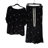 Umgee Black White Bow Print Linen Cotton 2 Piece Set Top Wide Leg Pants XL Photo 0