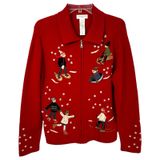 Jones NY Small Chrismtas Sweater Wool Cardigan Novelty Holiday Ugly‎ Red 1705 Photo 0