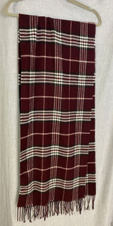 V. Fraas Cashmink Plaid‎ Scarf Burgundy White Black Made Germany Fall Autumn Photo 0