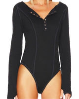 Free People Sloane Thermal Bodysuit | Women’s Large | Black | NEW Photo 0