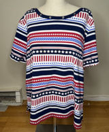 Alfred Dunner Patriotic Americana Top XL Red White Blue Nautical 4th Of July GUC Photo 0