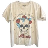 Poison Band Tee T-Shirt XS Skull Roses Life Loves A Tragedy Graphic Retro‎ Cream Photo 0