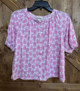 Boden Women’s US 8 Pink White Paisley Print Button Front Puff Sleeve Blouse(9365 Photo 0