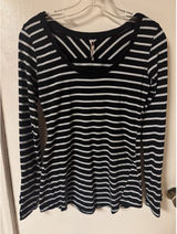 Free People Women's Black And White Striped Top Laced Cut Out Sleeves Size L Photo 0