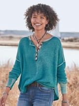 Sundance Gentry Waffle Knit Thermal Henley Top in Blue Women’s Small 100% Cotton Photo 0