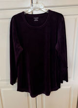 Calvin Klein Womens XL Purple Velour Long Sleeve Crew Neck Top Curved Hem Photo 0