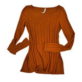 Anthropologie Ribbed Knit Tunic Sweater Top XS Rust Orange Stretch Minimalist Photo 0