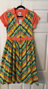 Disney Coral, Teal & Yellow Striped Fit-and-Flare Dress size M length 42” B32” Photo 0