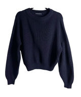 Brandy Melville Cropped Crewneck Sweater Navy Blue Women's Ribbed Cotton Size M Photo 0