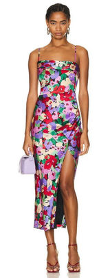 Nicholas Sorin Diamond Cutout Midi Dress Size 4 Red Green Purple NWT $500 Photo 0