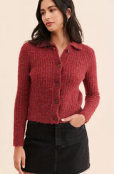 Free People Find‎ Me Now Sena Rib Knit Cardigan Maroon Burgundy Women’s Size M Photo 0