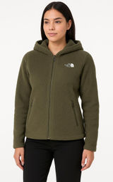 The North Face Jacket Womens‎ Size Medium Olive Green Fleece Hooded Outdoor Logo Photo 0