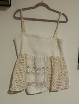 By Anthropologie‎ 100% Cotton Cream Lace Babydoll Sleeveless Cutout Top Size XL Photo 0