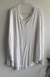Free People We The Free Womens White Oversized V-Neck Long Sleeve Tee L 3877 Photo 0