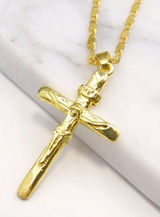 NEW 24k Yellow Gold Vermeil Crucifix Cross Pendant Necklace,‎ 16-18” Photo 0