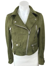 Zara Olive Green Suede Asymmetrical Zip Up Crop Moto Biker Jacket Blazer Coat XS Photo 0