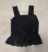 Smocked Black Tank Top with Metallic Stripe Detail Photo 0