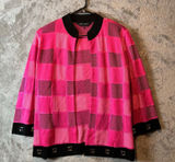 Ming Wang Hot Pink Black Color Checkered Cardigan‎ Jacket Womens Size Large Photo 0