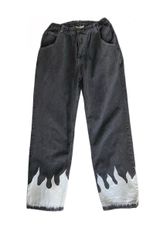Custom Black jeans with hand painted white flames 🔥 Size 32 Photo 0