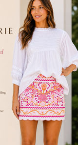 J.Marie Marina Embroidered Floral Mini Skirt Pink Orange White Size S Photo 0
