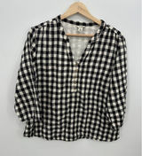 LL‎ Bean Womens XL Black White Gingham Cotton Henley 3/4 Sleeve Top Photo 0