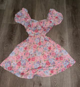 Pink floral dress with blue purple pink flowers Photo 0