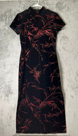 Vintage Y2K Velvet Mandarin Collar Dress Goth Grunge Dark Academia Floral M Photo 0