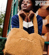 Victoria’s Secret PINK Cozy Plush Teddy Bear Warm Tan Brown Tote Bag Photo 0