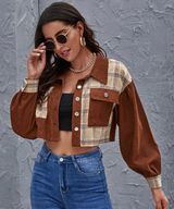 Cropped Flannel Jacket Brown Photo 0