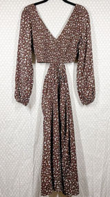 Petal + Pup Brown Floral Smocked Open Sides Boho Maxi Dress‎ Photo 0