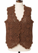 Vintage Hand Knitted OS Crochet Vest Boho‎ Cottage 90s Y2K Brown Earthy Hippie Photo 0