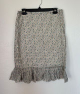 Y2K Cotton Boho Free People Floral Striped Ruffle Frayed Hem Midi Skirt Photo 0