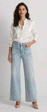 LC Lauren Conrad Super High Rise Wide Leg Jeans Women's 12 Light Wash Front Seam Photo 0