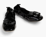 Tory Burch Floral Applique Patent Leather Ballet Flats Size 8 Black Photo 0