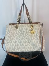 Michael Kors White Logo Tote with Brown chain & Leather Cynthia Medium bag Photo 0