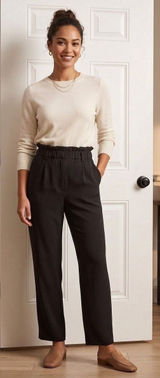 Quince Quick Stretch Crepe Paperbag Pants Women's Size 6 Black High Waisted Photo 0