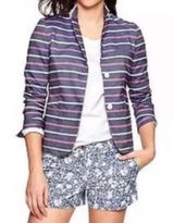 Gap The Academy Blazer Navy Blue Pink Striped Cotton Jacket Womens Size 4‎ Photo 0