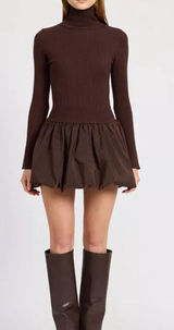 Anthropologie En Saison Giovanna Mixed Media Mini Dress in Brown NWT L Photo 0