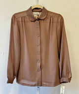 NWT Vintage Joanna Brown Taupe Sheer Button Up Blouse Peter Pan Collar Size 8 Photo 0