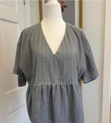 A New Day Sage Green Textured Peplum Blouse | V-Neck Short Sleeve | Size M Photo 0
