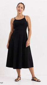 PACT Organic Black Organic Cotton Fit&Flare Midi Dress Sz.L NWT Photo 0