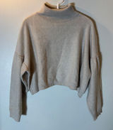 Free People Cashmere Oatmeal Cropped Turtleneck Sweater Boxy Fit‎ Size Small Photo 0