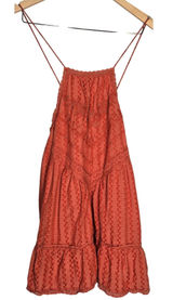 Free People‎ Elisa Tunic Tank Top XS Coral Orange Lace Trim Halter Sleeveless Photo 0