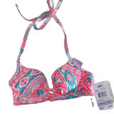 NWT Coco‎ Rave 32 B/C halter push-up bikini top bright ruched Photo 0