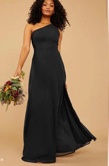 NWT Vow’d CHIC CHIFFON HOLLY DRESS size 2 black one shoulder wedding Photo 0