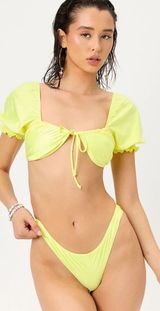 NWOT Frankie’s Bikinis x Naomi Osaka lemon drop Carly puffy sleeve bikini top M Photo 0