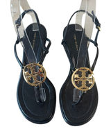 Tory Burch Metal Miller‎ Ankle Strap Sandals Black Gold Medallion 7 Photo 0