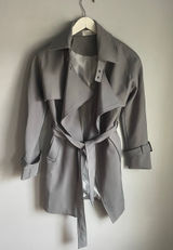 Chic Wish Grey Trench Coat Jacket Minimalist Neutral size XS Preppy Smart Work Photo 0